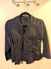 The Limited Black White Polka Dot Collared Button-Up 3/4 Sleeve Cotton S picture