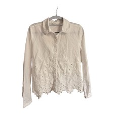 Joie White Embroidered Cotton Blouse Women Small Eyelet Scallop Hem Romantic picture