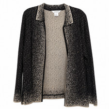 Misook Women's L Black Cream Ombre Speckled Knit Cardigan picture