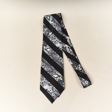 Vitaliano Pancaldi Silk Tie Black Silver Floral Stripes Hand Made Italy 59 x3.75 picture
