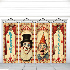4 Pcs Vintage Halloween Carnival Hanging Banner Circus Carnival Porch Sign Retro picture