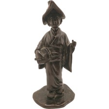 Antique Meiji Japanese Bronze Figurine Woman With Guitar 21cm 1.06kg picture