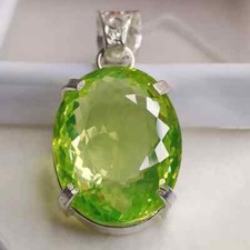 30 Ct+ Certified Natural Green Peridot Oval 925 Solid Silver Pendant Gemstone picture