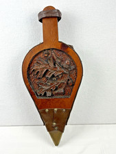 Vtg Wood Carved Leaves Acorns Fireplace Bellow Artist Signed picture