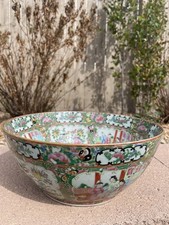 19th C. Antique Chinese Export Canton Rose Medallion Punch Bowl Large 11