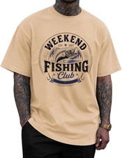 KUYIGO Men's Vintage Fishing Graphic Tee - 100% Cotton Crewneck Short Sleeve picture