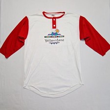Vintage Yellowstone Graphic Henley Shirt 3/4 Long Sleeve Mens XL Slim Tee 80s picture