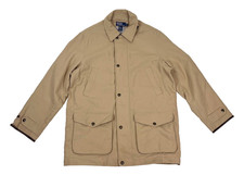 VTG Polo Ralph Lauren Beige Plaid Lined Jacket Chore Coat Leather Trim Medium picture