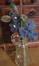 Vintage French Handmade Beaded Flowers  4 stems picture