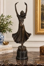 After D.H. Chiparus Art Deco Bronze Dancer Sculpture Signed Marble Base 21” picture
