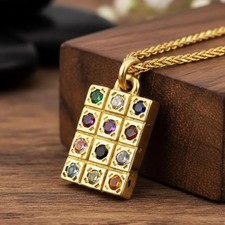14k Yellow Gold Pendant Necklace with Hoshen Gemstones Unique Jewish Jewelry picture