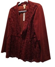 Chicos  Lace & Faux Suede Jacket Chico's Size 2 Burgundy Feminine  NWT picture