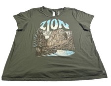 Torrid Happy Camper Zion Graphic Tee Womens 3 Green Short Sleeve Cut Out T Shirt picture