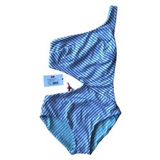 $188 Solid & Striped Claudia One Piece Pinstripe Reversible Swimsuit size S Blue picture