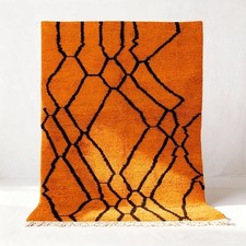 Azilal Moroccan Rug Handmade Wool Orange Black Geometric Berber Boho Area Carpet picture