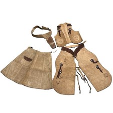Vintage 1950s Kids Leather Cowboy Chaps Vest Skirt Holster Set Sampson Sears picture