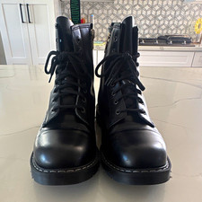 Solovair Classics 8-Eye Derby Boot Inside Zip Black Leather Women US 12 MPN picture