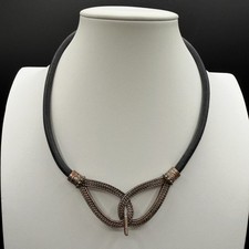 Celtic Knot Black Cord Necklace Antiqued Silver Tone Medieval Statement Jewelry picture