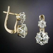 Art Deco Vintage 4.2Ct Round Cut Diamond Drop/Dangle 14K Yellow Gold FN Earrings picture