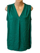 Alfani Emerald Green Sleeveless Pleated V-Neck Blouse Top Business Casual M picture