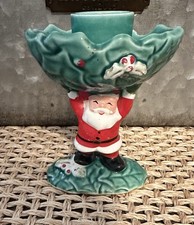 Vintage Napco Ceramic Santa & Holly Leave Candle Holder 1962 Old Fashion Holiday picture