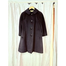 Vintage 1960s Black Wool Swing Coat  ILGWU Union Made Mod Jackie O A-Line  S picture