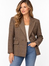 Vintage Simpson Piccadilly Brown Tweed Herringbone Double Breasted Blazer Sz 16 picture