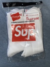 Supreme X Hanes Crew Socks - White, Pack of 4, Size 6-12 picture