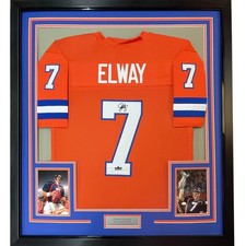 Framed Facsimile Autographed John Elway 35x39 Orange Retro Reprint Jersey picture