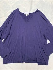J Jill Pure Jill Eco Terry Navy Blue V Neck Tunic Top Size XL Lagenlook picture