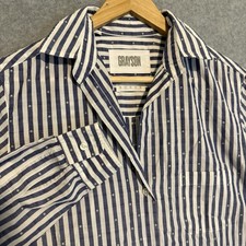 Grayson The Hero Shirt Womens Sz 2 Navy White Vertical Stripe Button Down Cotton picture