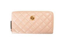 Versace Women's Soft Pink 100%Leather Gold Medusa Head Quilted Zip Around Wallet picture