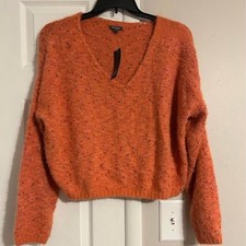 NWT Wild Fable XXL Coral Orange Fuzzy Confetti V Neck Cropped Sweater picture