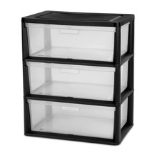 Wide 3 Drawer Plastic Storage Tower Organizer Removable Clear Bins Black picture