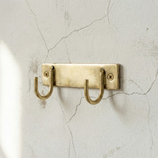 Unlacquered Solid Brass Antique Double Wall Hook | Vintage Coat & Towel Hanger picture