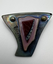 Vintage MARK RUSSELL JR Signed Studio Art Glass Brooch Modernist Geometric picture