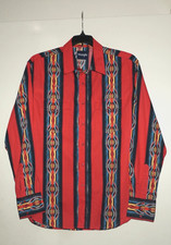Vintage Wrangler Western Red Pearl Snap Aztec Southwest Red Shirt Mens Size L picture