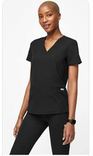 FIGS Women's Black Solid Casma Medical Scrub Top Short Sleeve V-Neck picture