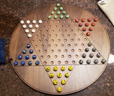 Huge Walnut Chinese Checkers Board, With  Vacor Mega Shooter Marbles 23