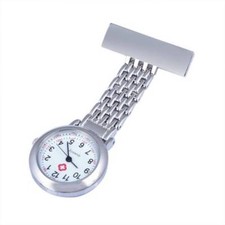 Stainless Steel Nurse Watch Quartz Silver Fob Pocket Brooch + FREE 2 BATTERIES  picture