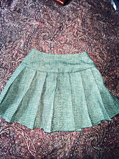SHEIN BAE Green Tweed Pleated High Rise Lined Zip Mini Skirt Solid XS picture