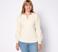 Studio Park x Shawn Killinger Women's Top Sz 2XS Mixed Media Puff Sleeve Henley picture
