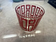 Vtg MCM Hazel Atlas Glass Ice Bucket Clear Glass Red And Gold Atomic Design picture