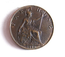 1899 GREAT BRITAIN FARTHING - Excellent Coin -  - Farthing Bin #3 picture