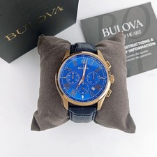 Bulova Wilton Blue Gold 97B170 Quartz & Chronograph Men's Leather Watch 46.5mm picture