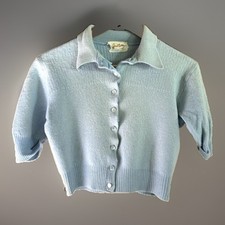 Vintage 1950s Jantzen Women's Cardigan Sweater Blue Cropped USA Size 36 picture