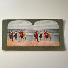 A Frolic At Rockaway Beach in New York Antique Stereoview Card 5H6-5 picture