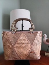 Vintage Pier Giorgio Italy Woven Straw Geometric Top Handle Tote Bag picture