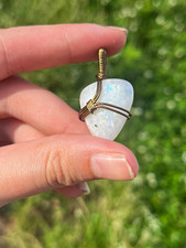 Handcrafted Copper Wire Wrap Teardrop Rainbow Moonstone Charm Pendant picture