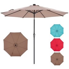 10ft Khaki 3-Tier Solar Patio Table Umbrella 32 LED 8 Rib Tilt Crank Backyard picture